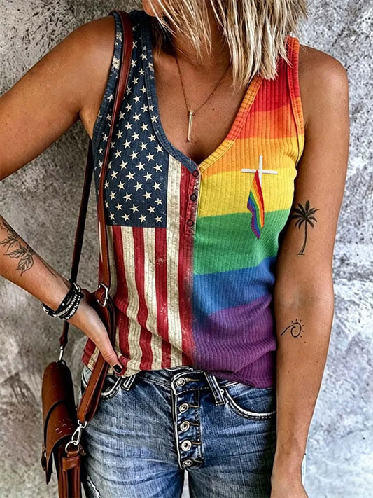 Women's Rainbow Print Casual Vest