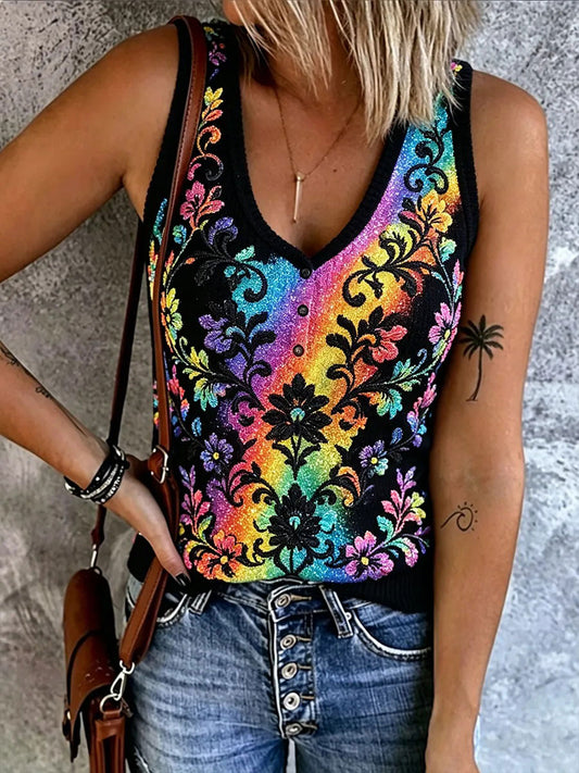 Women's Rainbow Print Casual Vest