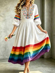 Women's Pride Month Rainbow Floral Art Print Dress