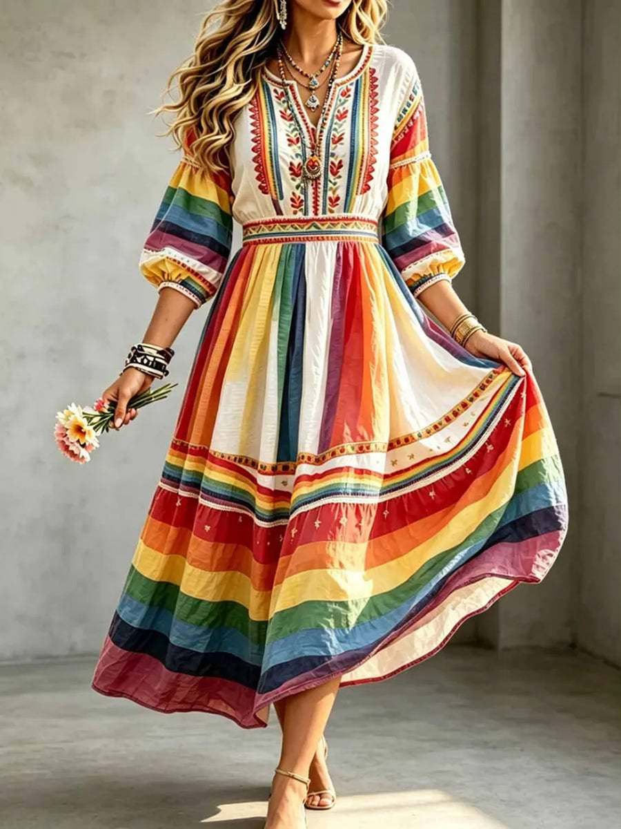 Women's Pride Month Rainbow Floral Art Print Dress