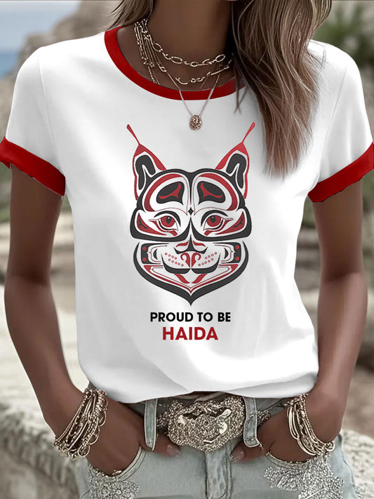 Women's Indigenous Totem Art Print Casual T-Shirt