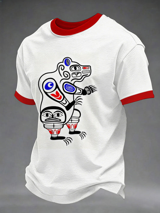 Men's Indigenous Totem Art Print Casual T-Shirt