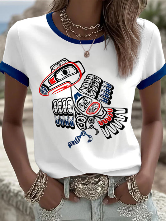 Women's Indigenous Totem Art Print Casual T-Shirt