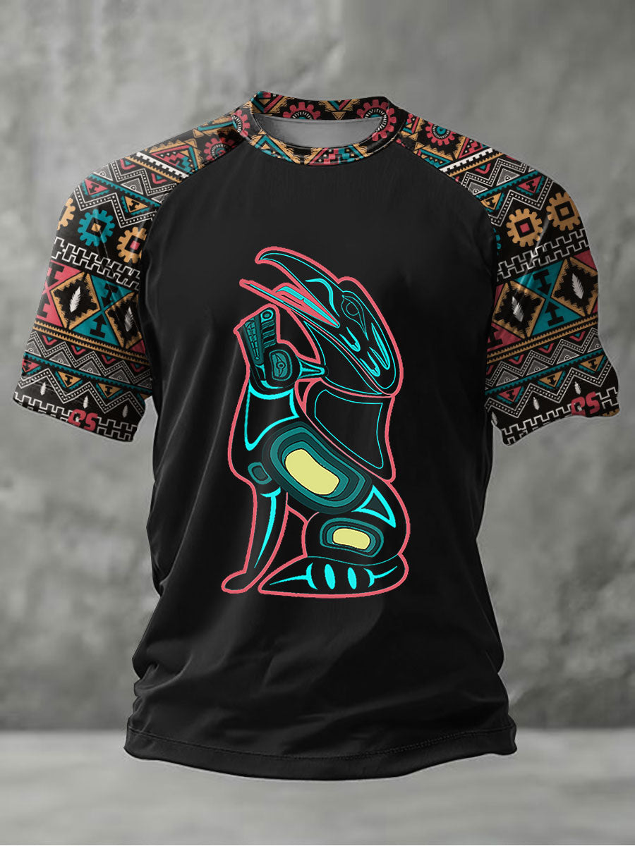 Men's Indigenous Totem Art Print Casual T-Shirt