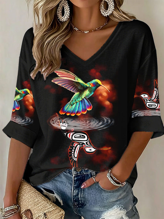 Women's Indigenous Totem Art Print Casual T-Shirt