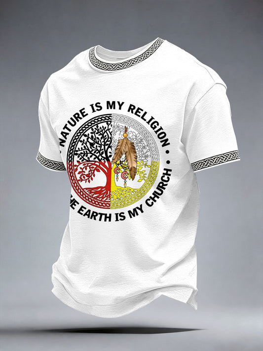 Men's Nature is My Religion and The Earth is My Church Print T-Shirt