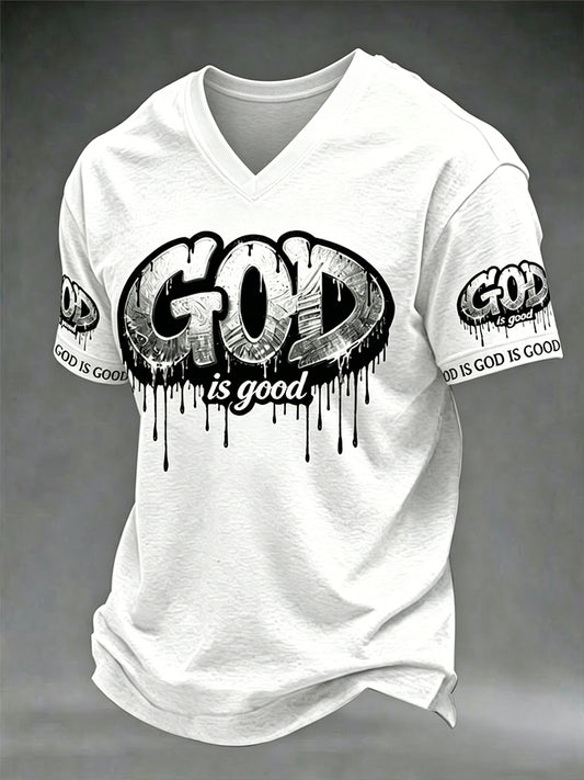 Men's Christian God Is Good Cross Short Sleeve V-neck T-shirt