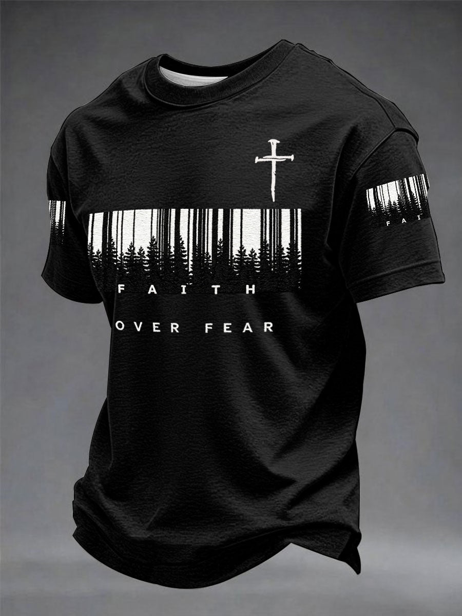 Men's Faith Over Fear Printed Casual Unisex T-shirt