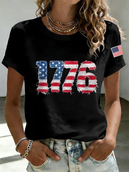 Men's Independence Day 1776 USA Flag Print Casual Tee