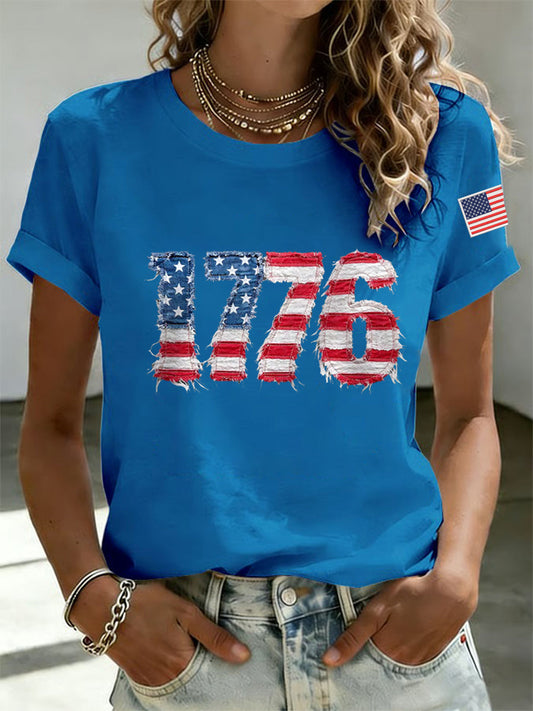 Men's Independence Day 1776 USA Flag Print Casual Tee