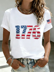 Men's Independence Day 1776 USA Flag Print Casual Tee