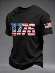 Men's Independence Day 1776 USA Flag Print Casual Tee