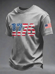 Men's Independence Day 1776 USA Flag Print Casual Tee