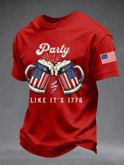 Men's Funny 4th Of July Red White & Brew Print Casual Tee