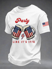 Men's Funny 4th Of July Red White & Brew Print Casual Tee