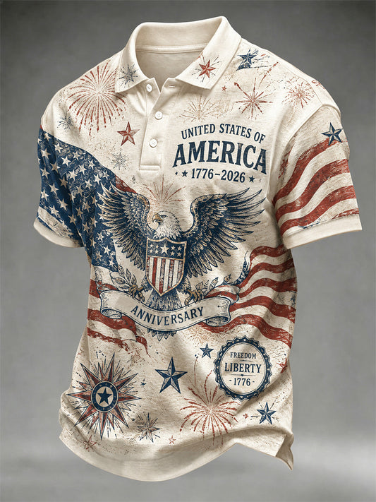 Men's Independence Day United States Of America Print Casual Polo