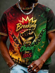 Men's Juneteenth Breaking Every Chain Since 1865 Print Casual Tee