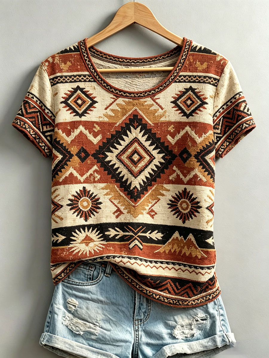 Women's Indigenous Art Print Casual T-shirt