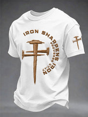 Men's Christian Cross Iron Sharpens Iron Print Casual Tee