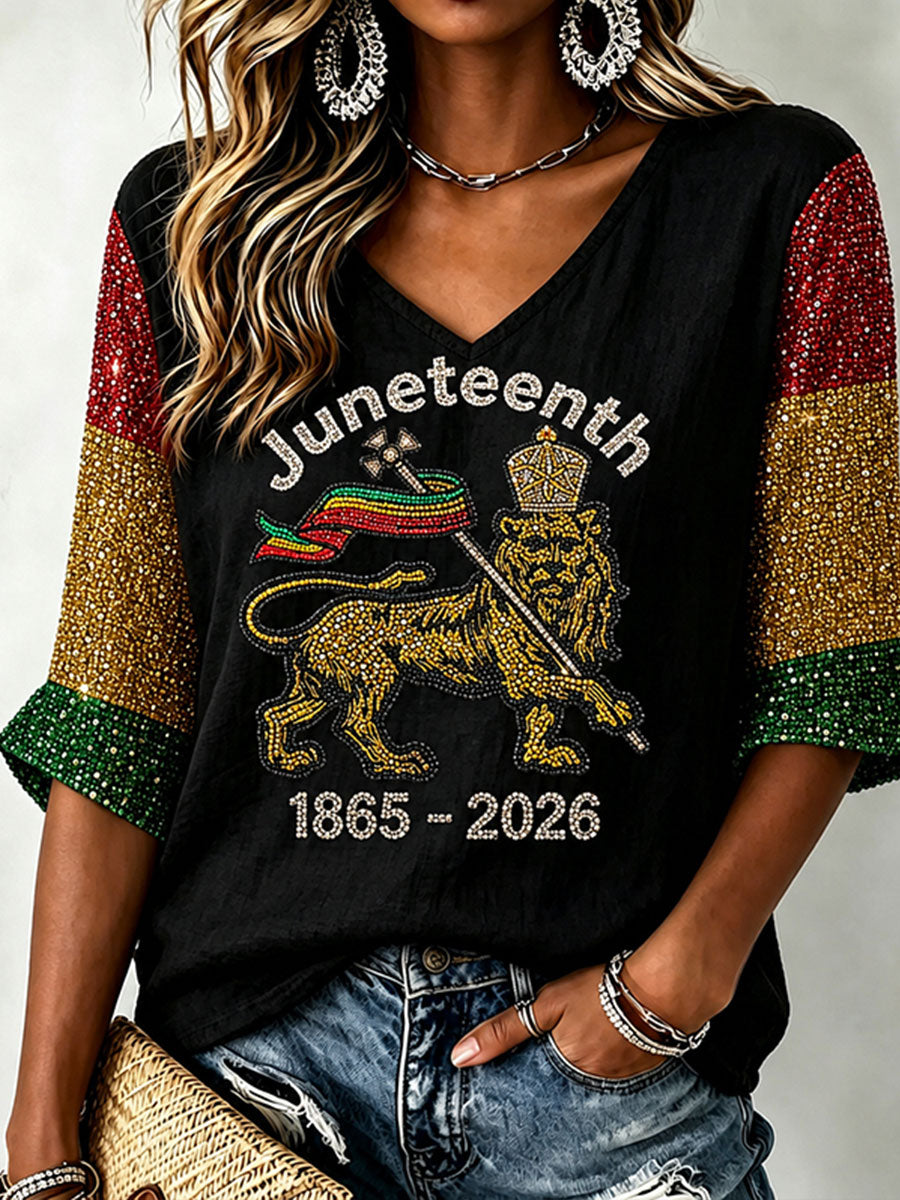 Women's Juneteenth 1865-2026 V-Neck T-Shirt