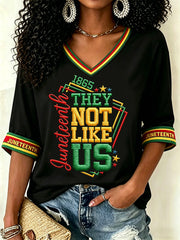 Women's  Juneteenth They Not Like Us Since 1865 Print Casual V-Neck Tee