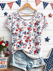 Women's Independence Day Floral Art Print Casual T-Shirt