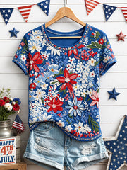 Women's Independence Day Floral Art Print Casual T-Shirt