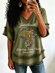 Women's Juneteenth Breaking Every Chain Since 1865 Print Casual Shirt