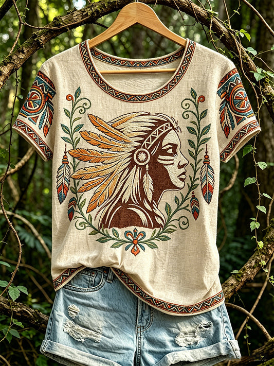 Women's North American Indigenous Animal Pattern Casual T-shirt