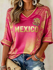 Women's Mexico Football Lover Art Printed T-shirt