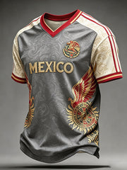 Men's Mexico Football Lover Printed V-neck T-shirt