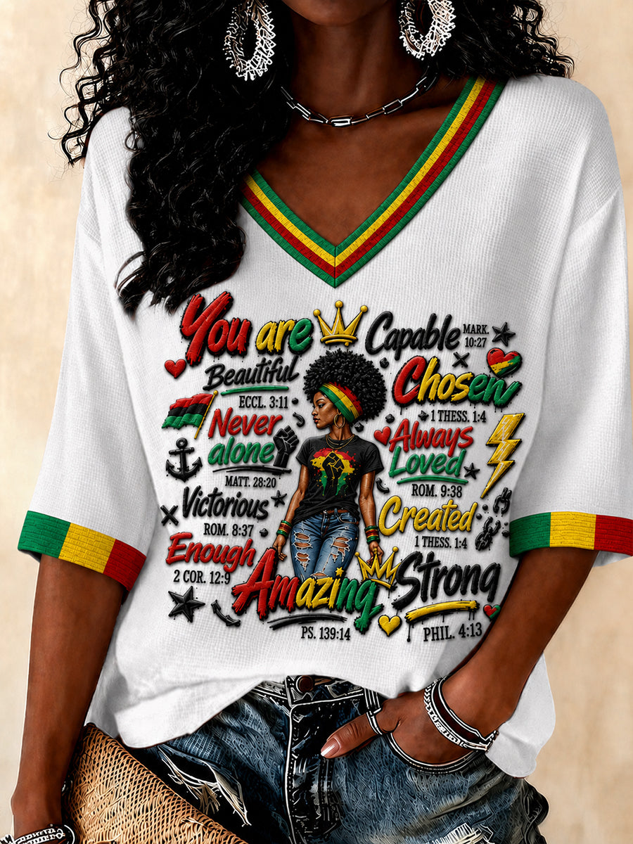 Women's Juneteenth 1865 Print Casual Waffle T-shirt