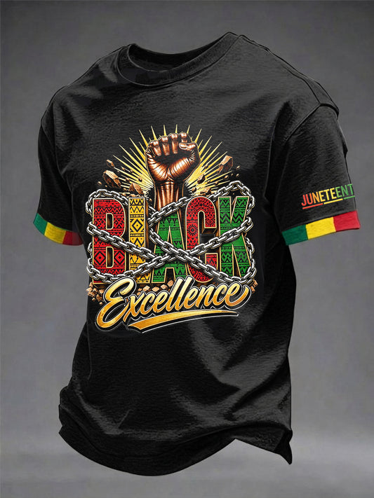 Men's Juneteenth Black Excellence Power Fist  Print Casual Short Sleeve T-shirt