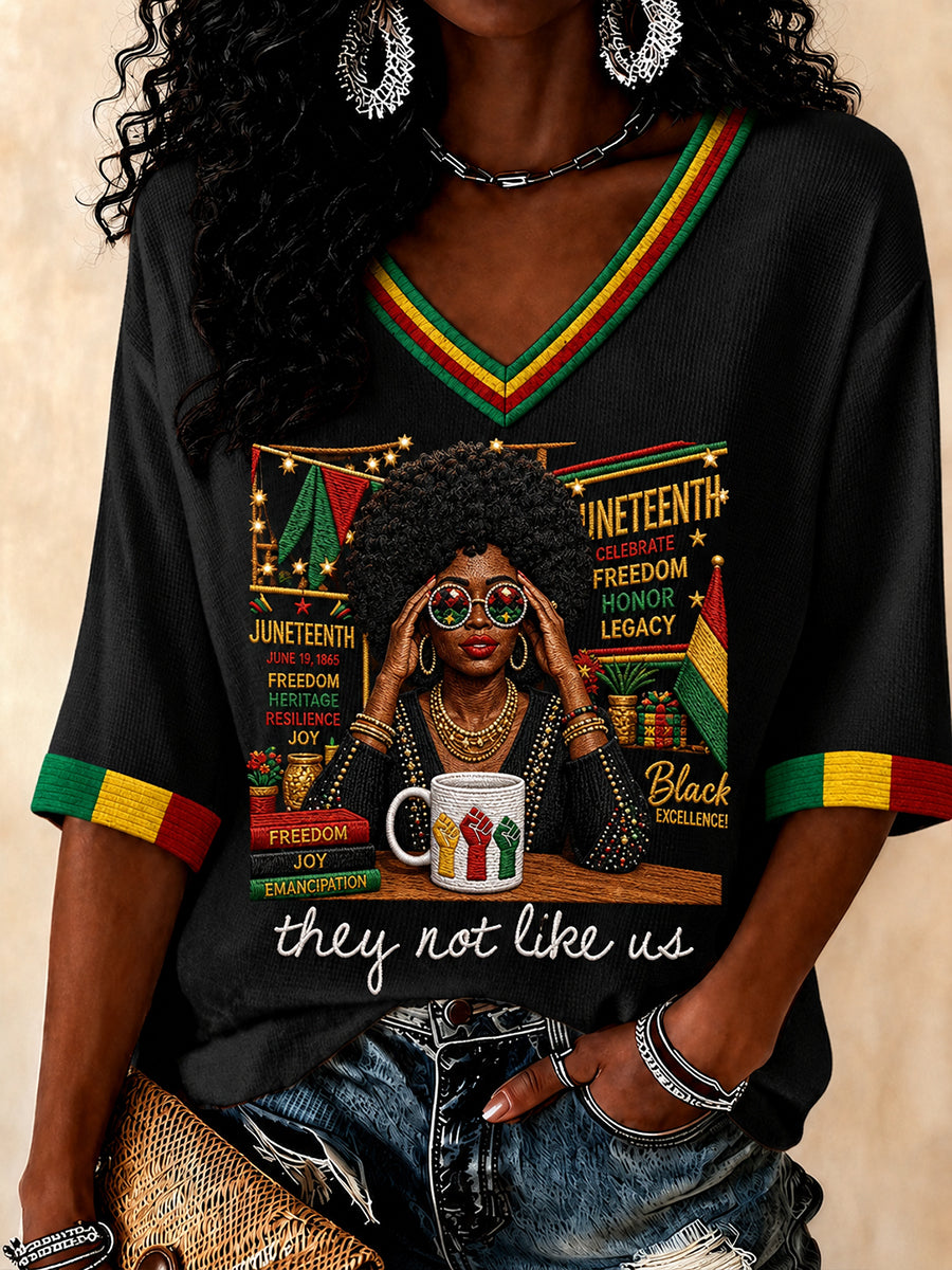 Women's Juneteenth 1865 Print Casual  Waffle T-shirt