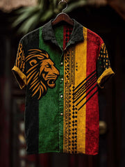 Men's retro reggae color-blocked design casual linen short-sleeve shirt