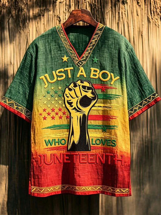 Men's Juneteenth Black Pride Gradient Print Short Sleeve Shirt