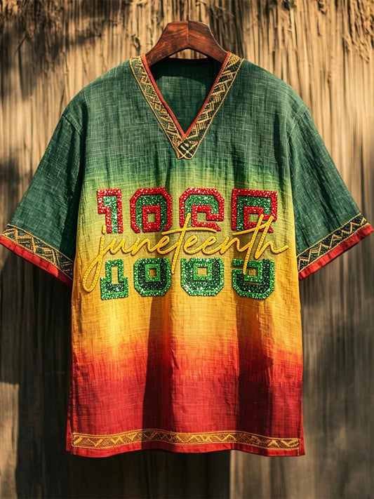 Men's Juneteenth Black Pride Gradient Print Short Sleeve Shirt