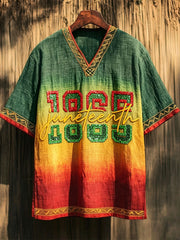 Men's Juneteenth Black Pride Gradient Print Short Sleeve Shirt