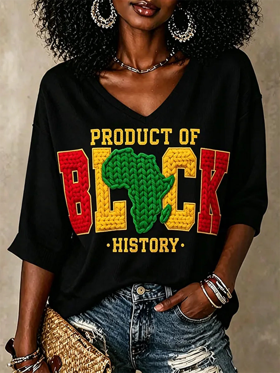 Women's Juneteenth  Print Casual V-Neck Tee