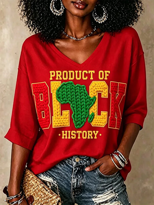 Women's Juneteenth  Print Casual V-Neck Tee