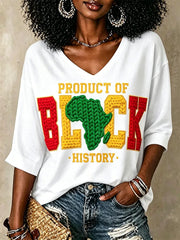 Women's Juneteenth  Print Casual V-Neck Tee