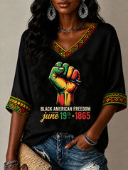 Women's Juneteenth Print V-Neck Tee