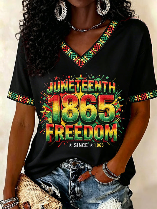 Women's Juneteenth Print V-Neck Tee