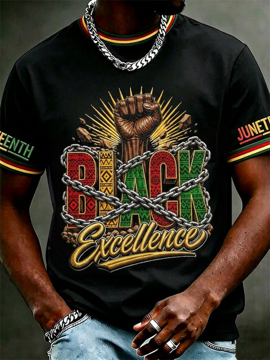 Men's Juneteenth Black Excellence Power Fist Print Casual Short Sleeve T-shirt