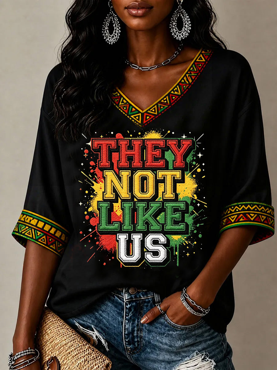 Women's Juneteenth Print V-Neck Tee