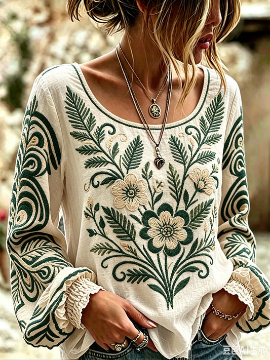 Women's Indigenous Floral Print Casual T-Shirt
