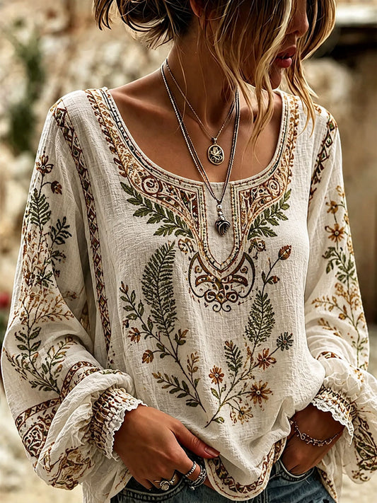 Women's Indigenous Floral Print Casual T-Shirt