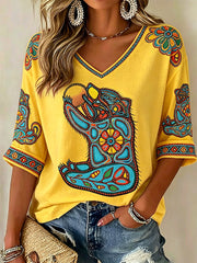 Women's Indigenous Art Print Casual T-Shirt