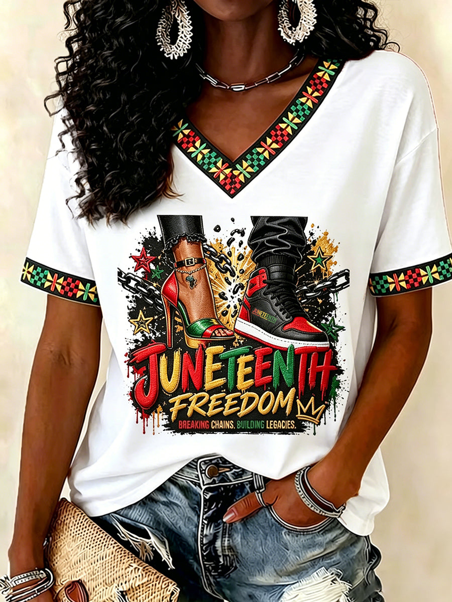 Women's  Juneteenth 1865 Print Casual Short Sleeve T-shirt