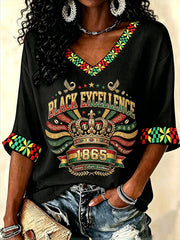 Women's Juneteenth Black Excellence Power Fist Print Casual Waffle T-shirt